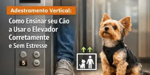 Cão adestrado usando elevador, treinamento vertical