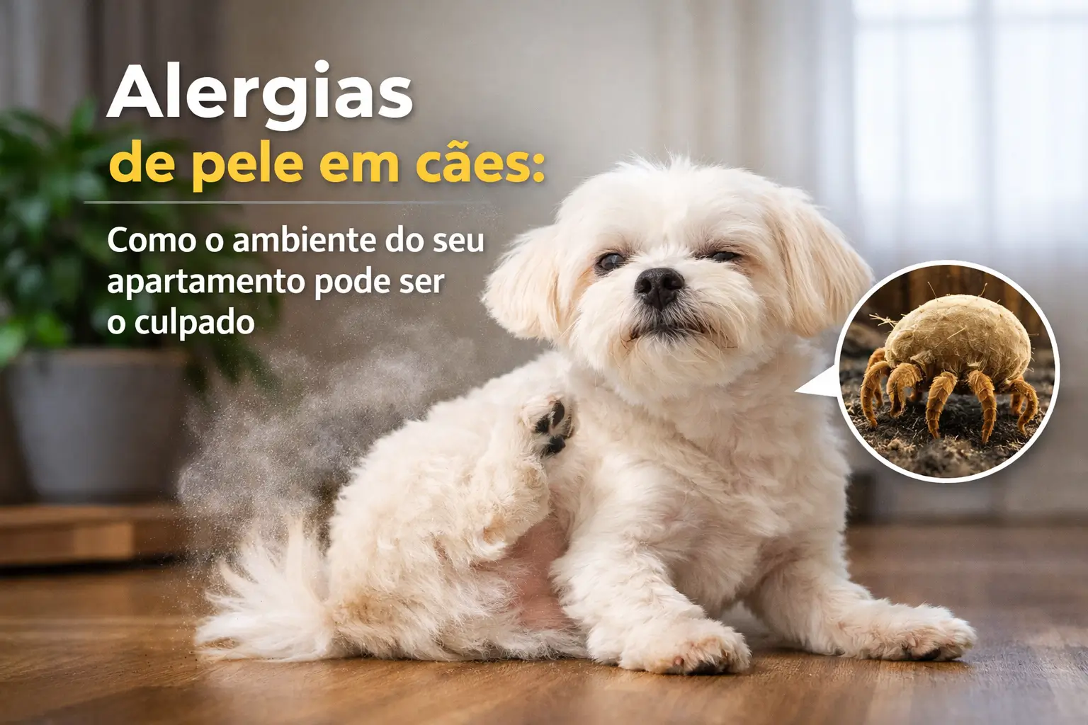 Cão coçando a orelha com inseto, alergias de pele