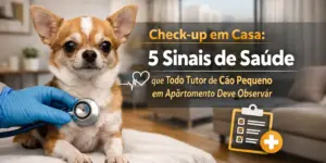 Chihuahua recebe check-up em casa com estetoscópio e ambiente doméstico