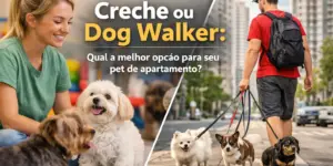 Mulher com cachorros e homem passeando cães na cidade