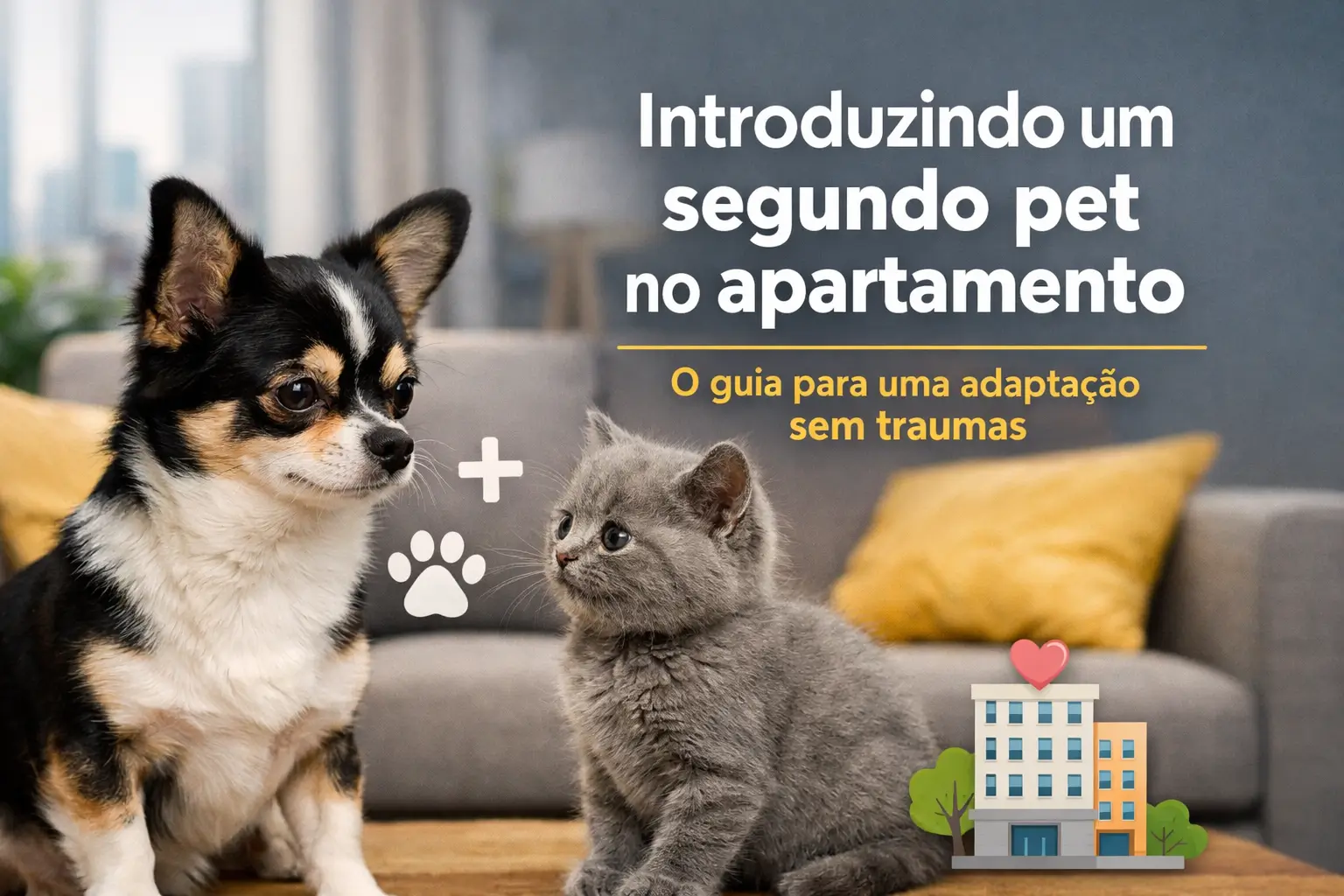 Chihuahua e gatinho introduzindo segundo pet em casa
