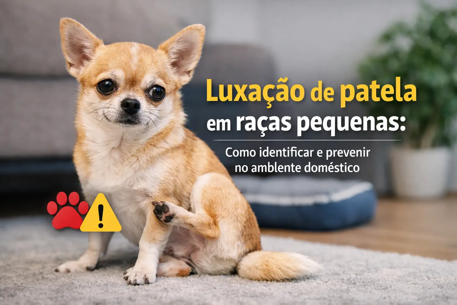 Chihuahua brincando em casa com atenção à luxação patelar
