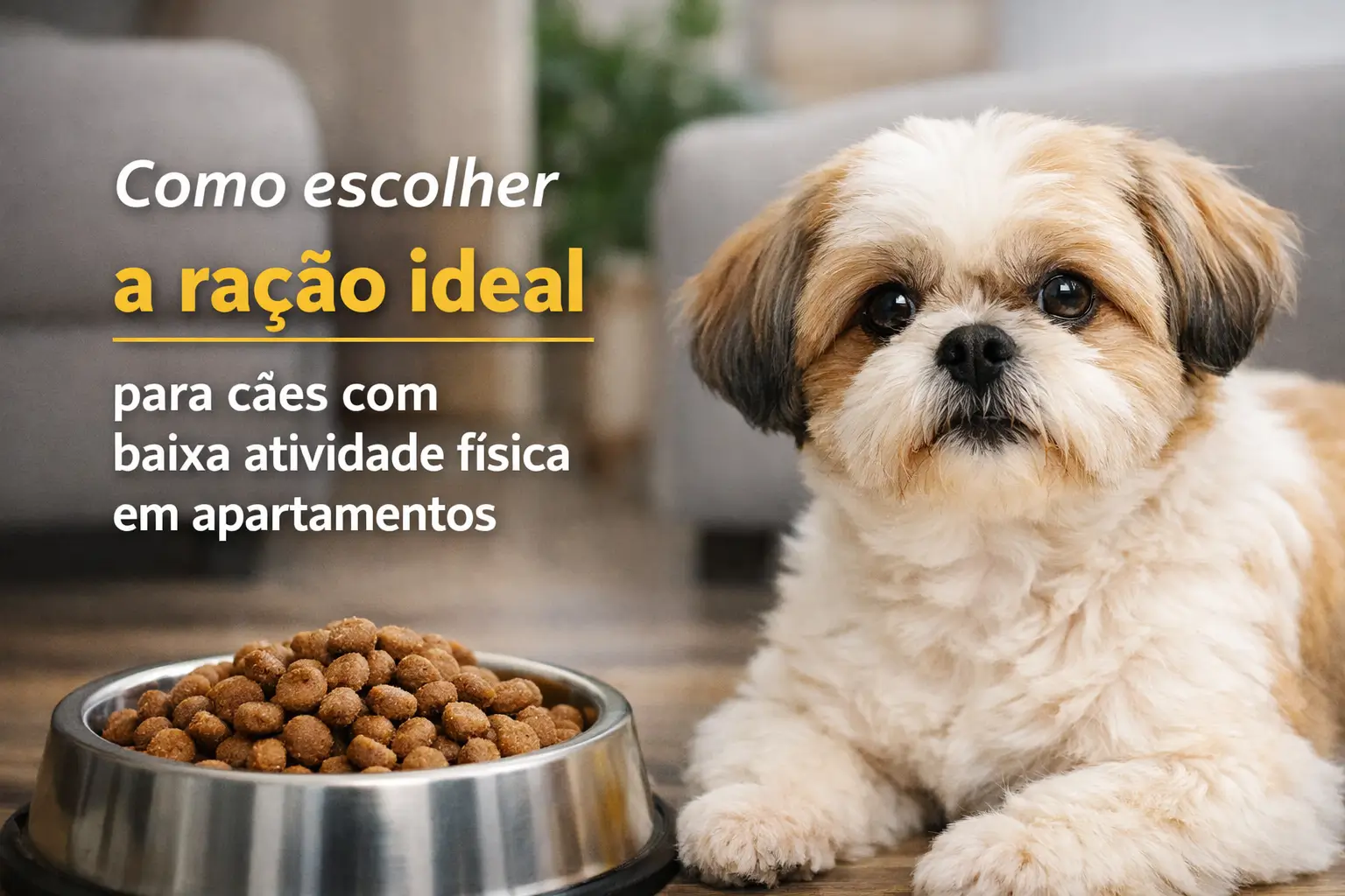 Cachorro pequeno comendo em apartamento: ração ideal