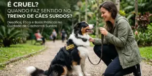Mulher e cão surdo em parque, ênfase na educação financeira