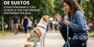 Mulher e cachorro em treino de obediência no parque